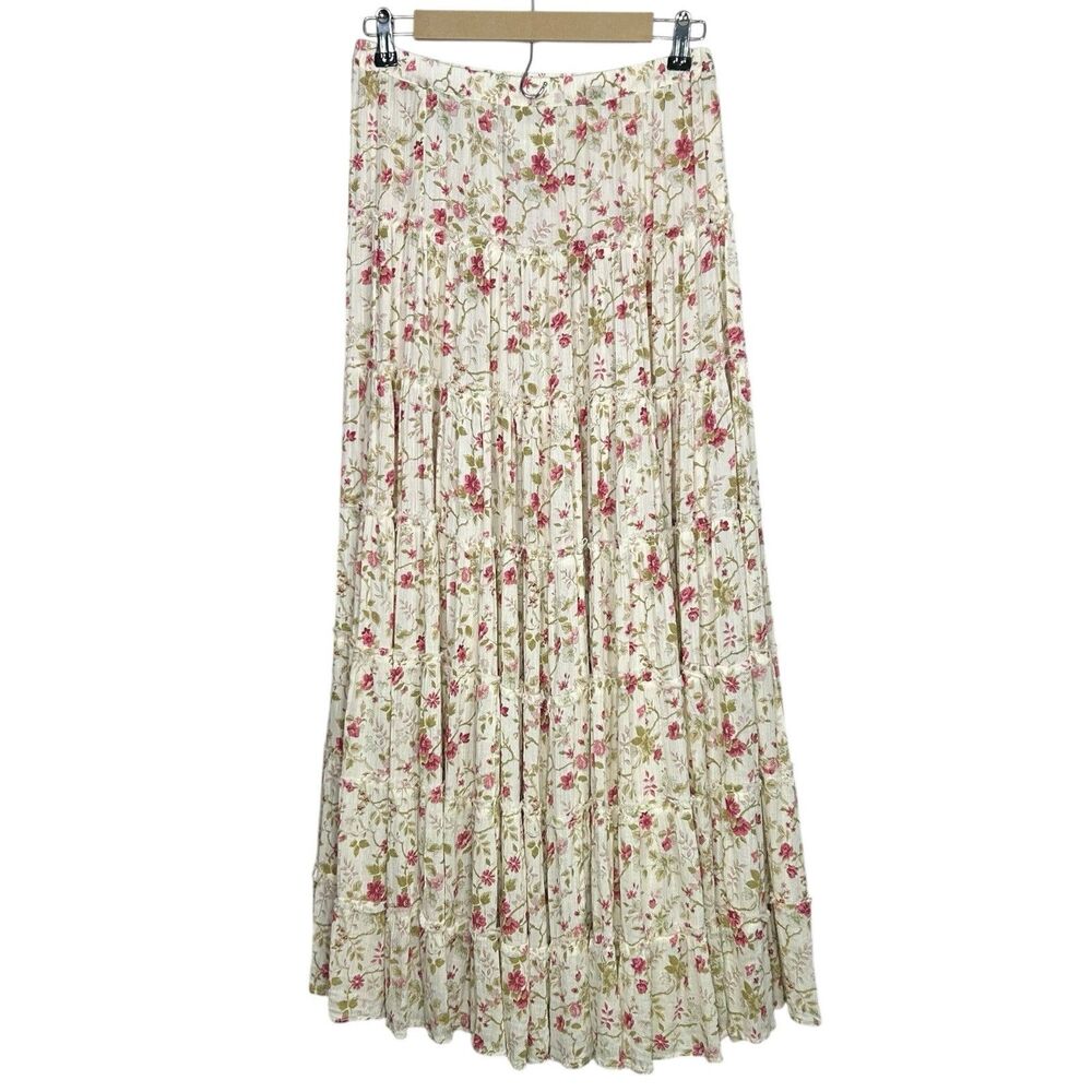 Denim & Supply Ralph Lauren Skirt Womens M Floral Maxi Tiered Cottage Boho Vtg - Picture 2 of 11